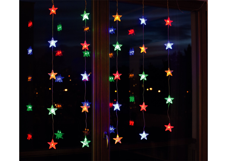 Weihnachtsbeleuchtung  LED für Innen Lichtervorhang bunte Sterne (25 Stck.) Bulinex 21-611