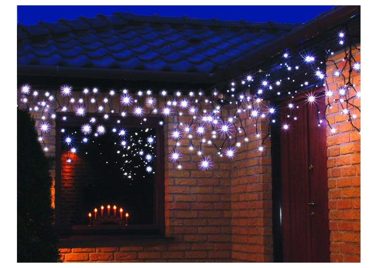 Weihnachtsbeleuchtung LED-Eiszapfen Lichtervorhang für Außen blau mit Flash-Effekt 200 Stck. 10 m Bulinex 38-692