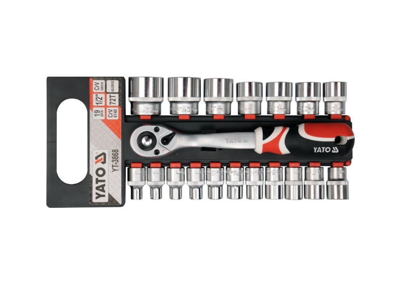 19-tlg. Aufsätze Set mit Ratsche 1/2" Yato YT-3868