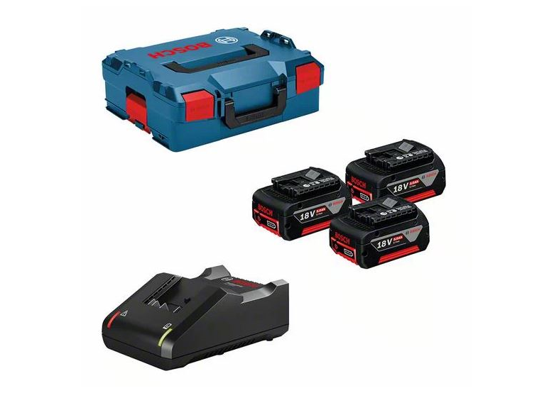 3 Akkus GBA 18V 5,0Ah, Ladegerät GAL18V-40 und Koffer L-BOXX 136 Bosch 0615990L3T