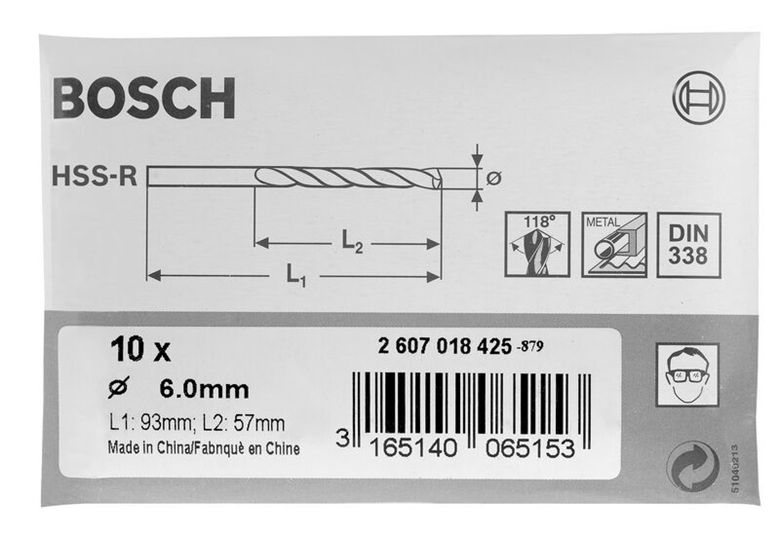 Metallbohrer HSS-R, DIN 338 Bosch 2607018415