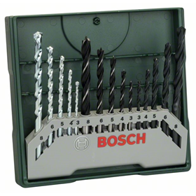Bohrerset für Holz, Metall, Mauerwerk 15 Stück. Bosch Mini X-Line