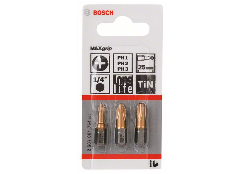 3tlg. Schrauberbit-Set Max Grip, (PH) PH1, PH2, PH3, 25 mm Bosch Robust Line M Max Grip