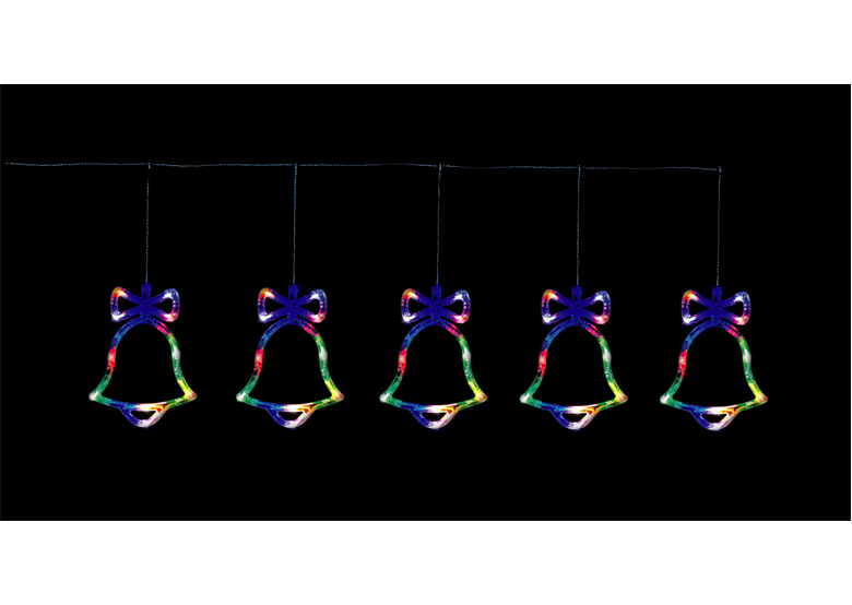 Weihnachtsbeleuchtung Lichtervorhang, Glocken, bunt Bulinex 21-641