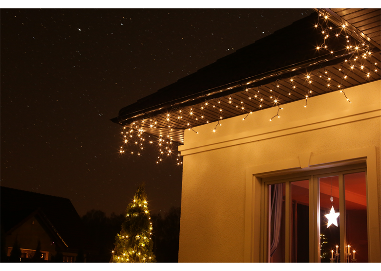 Weihnachtsbeleuchtung LED-Eiszapfen Lichtervorhang für Außen kaltweiß 200 Stck. 10 m Bulinex 38-338