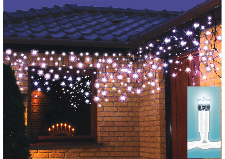 Weihnachtsbeleuchtung LED-Eiszapfen Lichtervorhang für Außen kaltweiß 200 Stck. 10 m Bulinex 38-669