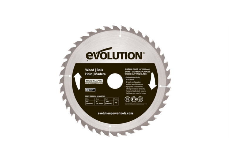 Sägeblatt für Holz 255mm Evolution EVO-255-40-D