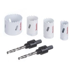 Lochsägen-Set 22, 29, 32, 51 mm + Adapter + 2 Führungsbohrer Makita D-33657