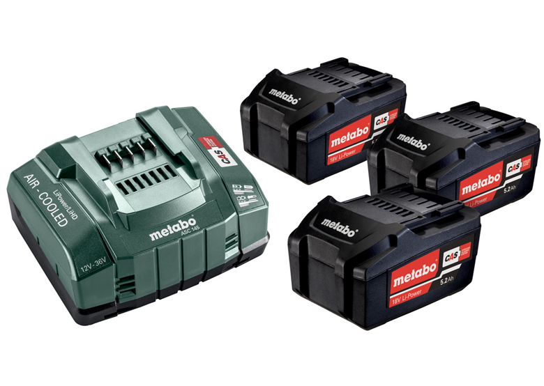 Basis-Set 3x Akku 18V Li-Ion 5.2Ah und 1x Ladegerät ASC 30-36V Metabo 685048000