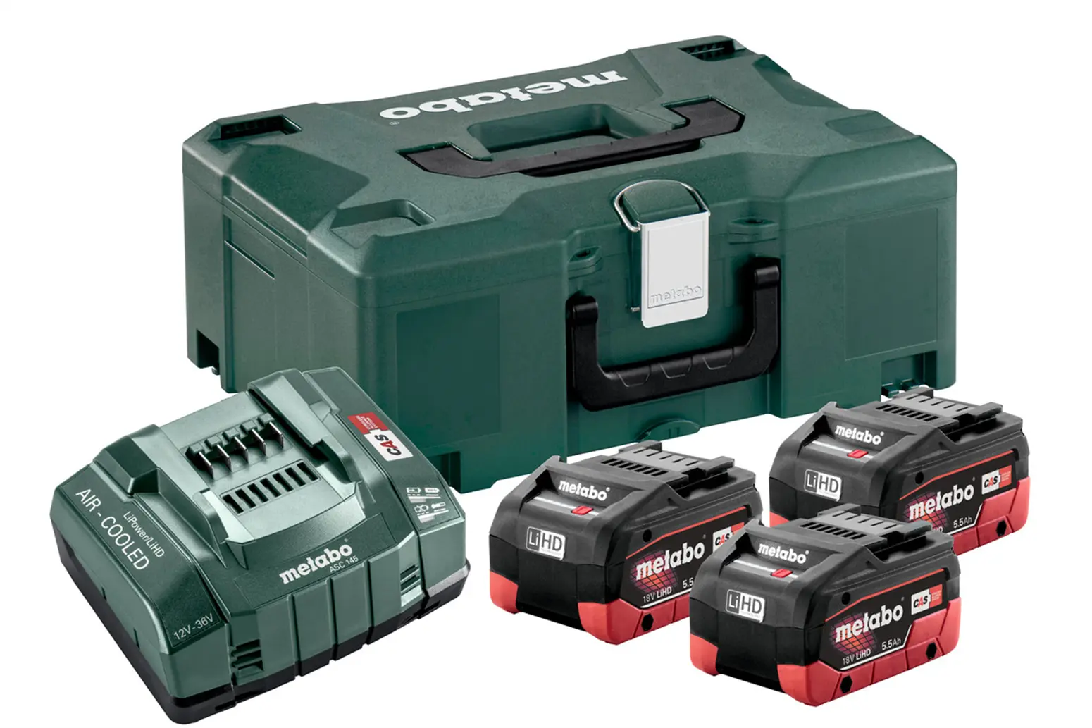 Akku-Set (3Stk.) 18V LiHD 5.5Ah und Ladegät ASC 30-36V in MetaLoc Metabo 685069000