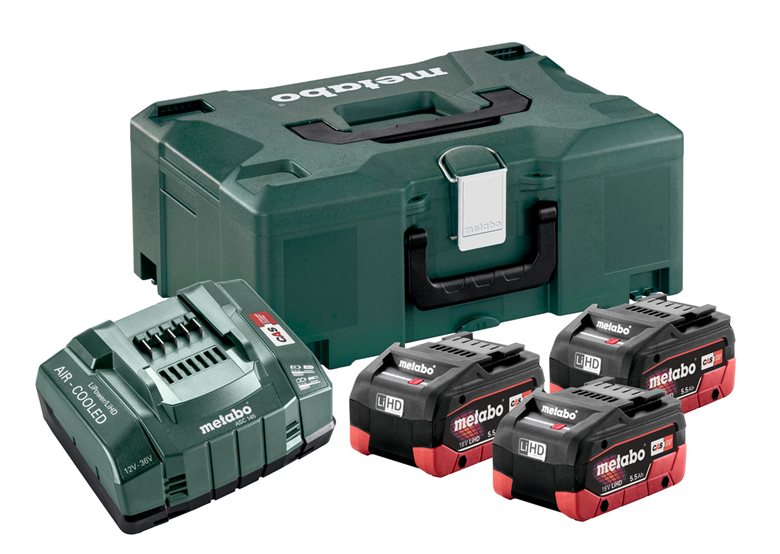 Akku-Set (3Stk.) 18V LiHD 5.5Ah und Ladegät ASC 30-36V in MetaLoc Metabo 685069000