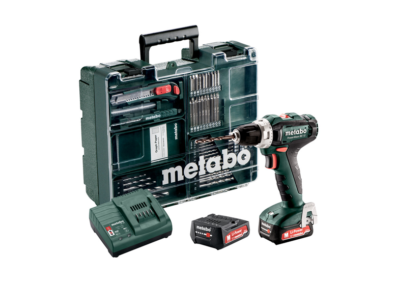 Akku-Schlagbohrschrauber mit 63 tlg. Zubehör Metabo PowerMaxx BS 12 Set