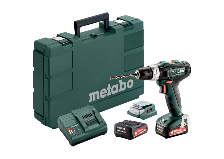 Akku-Schlagbohrmschine mit Akku-Power-Adapter Metabo PowerMaxx SB 12 + PA 12 LED-USB