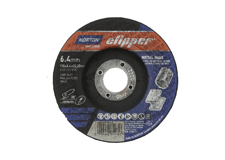 Trennscheibe Metall / Inox 115x6,4mm Norton A30P-115x6.4x22.23-T27 NOR-Clipper