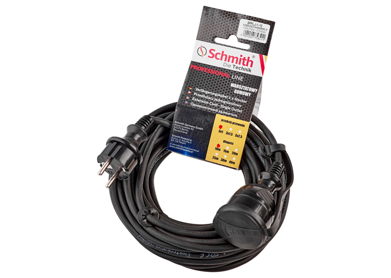 Gummi-Verlängerungskabel 3x2,5mm, 20m, schwarz Schmith SPPLJ-3-20
