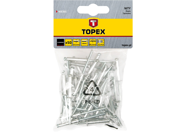 Alunieten 4.0 mm x 10 mm, 800 Stck. Topex 43E421