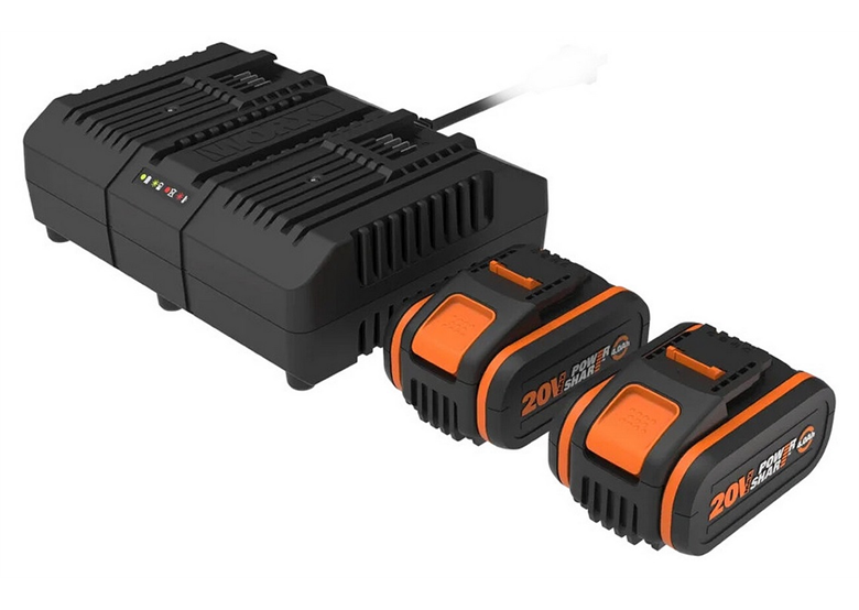 2 x 20 V 4,0 Ah Akkus und 2-Port-Ladegerät Worx PowerShare WA3611