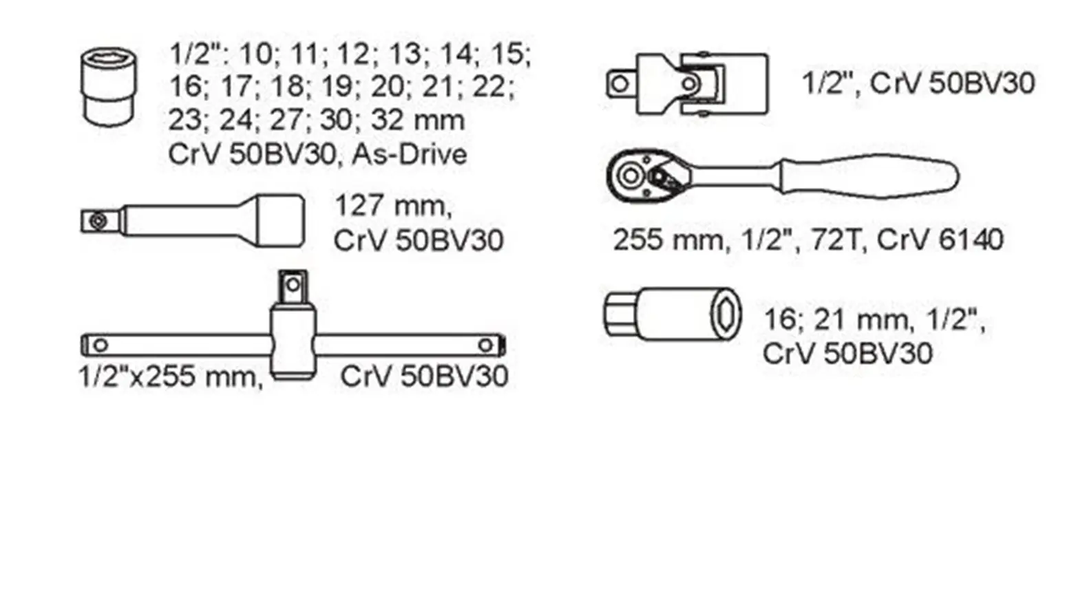 Einlage für Schublade 1/2" 24 Stk. Yato YT-5537