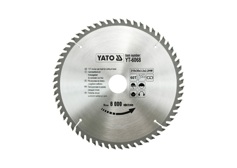 Kreissägeblatt mit Karbid 210x30mm T60 Yato YT-6068